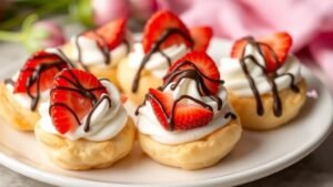 This easy strawberry cream puff recipe features light and airy puff pastry filled with a luscious whipped cream filling.