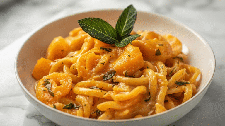 Creamy butternut squash pasta with sage.