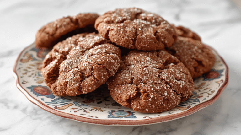 A plate of spiced molasses cookies dusted with sugar.