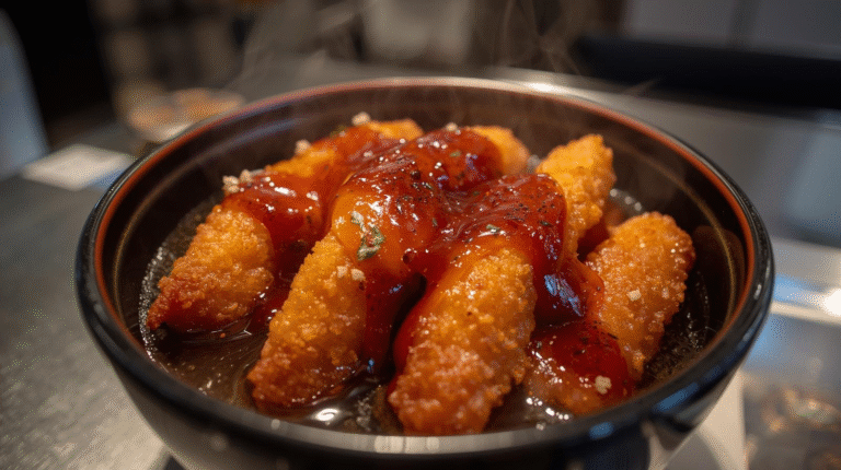 Crispy tonkatsu with pork cutlets, shredded cabbage, and tonkatsu sauce.