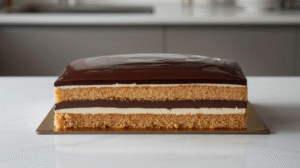 Layered Opera Cake Recipe with Espresso Buttercream & Ganache.