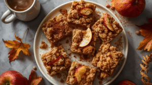 Healthy apple crumble bars with a crispy topping and spiced apple filling.