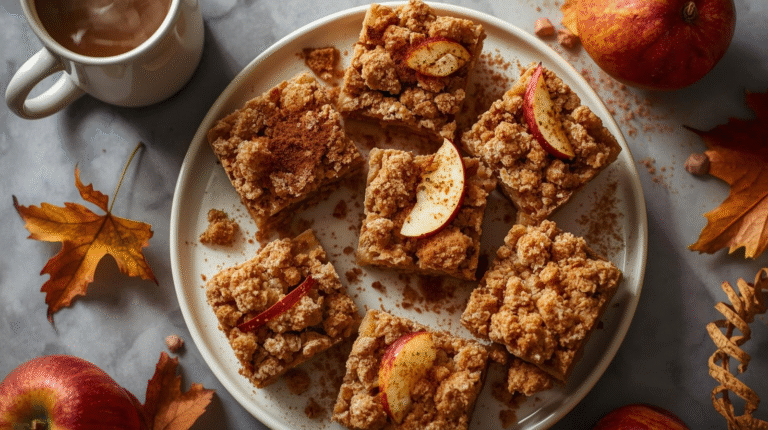 Healthy apple crumble bars with a crispy topping and spiced apple filling.