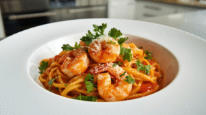 Creamy Cajun shrimp pasta with shrimp, parsley, and Parmesan.