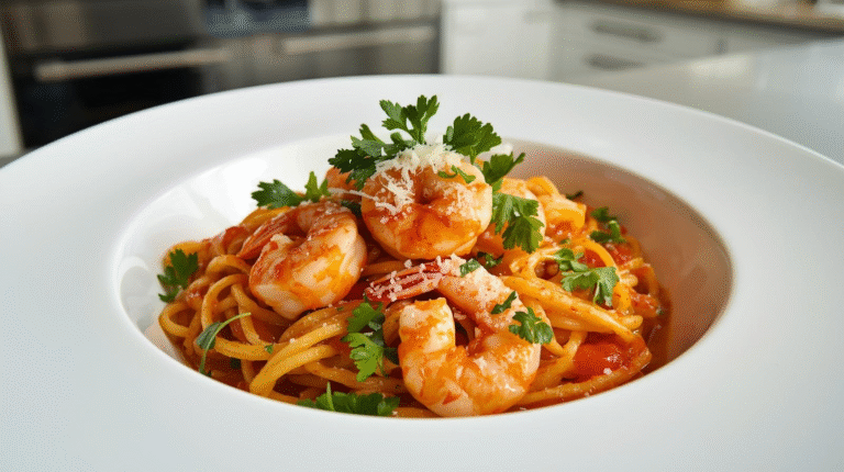 Creamy Cajun shrimp pasta with shrimp, parsley, and Parmesan.