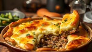 This Creamy Parmesan Shepherd's Pie is a delightful twist on the classic comfort food. Featuring a savory blend of ground meat and vegetables topped with a creamy parmesan mash, it's the perfect dish for a cozy dinner.