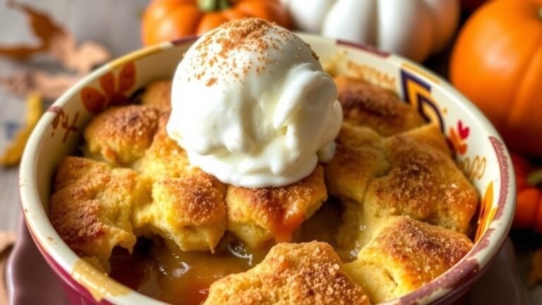 Warm snickerdoodle cobbler with cinnamon sugar topping and vanilla ice cream in a rustic dish.