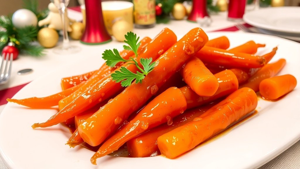 Brown Sugar Glazed Carrots Recipe A plate of brown sugar glazed carrots garnished with parsley, ready to be served as a holiday side dish.