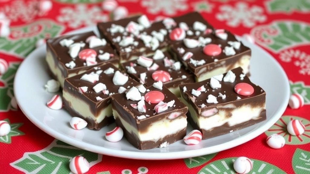 Cottage Cheese Chocolate Peppermint Bark Bars Cottage Cheese Chocolate Peppermint Bark Bars on a festive table, topped with crushed peppermint.