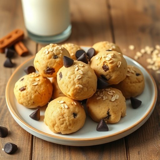 A plate of soft high-protein cottage cheese cookie bites with chocolate chips and oats.