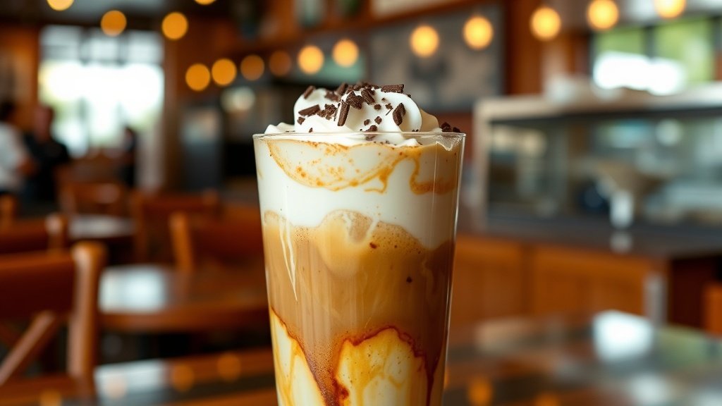Cold Brew Affogato Iced Coffee Float Recipe A glass of Cold Brew Affogato Iced Coffee Float with vanilla ice cream and chocolate syrup, garnished with whipped cream and chocolate shavings.